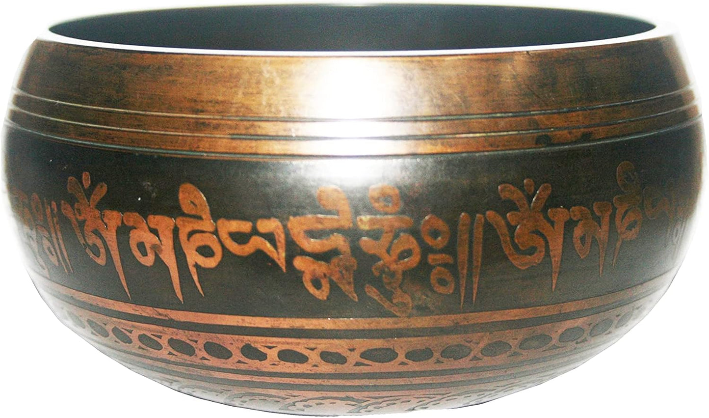 3385 SB Tibetan Auspicious Symbol Singing Bowl Set ~ Mallet Cushion Meditation Chakra Healing Prayer Yoga Mindfulness (SB-3385-F)