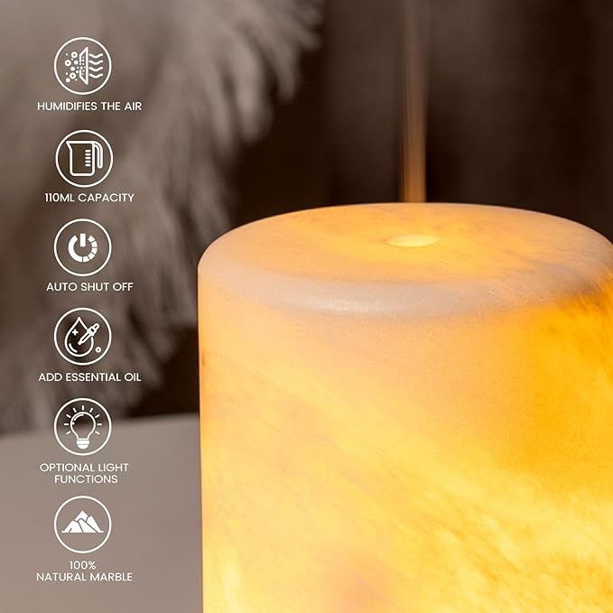 Koville White Marble Essential Oil Diffuser - Ultrasonic Aromatherapy & Humidifier with 2-Color LED Lights, 110ML Decorative Marble Aromatherapy Diffuser, Auto Shut-Off, Scent for Home, Office, Yoga