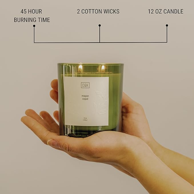 Craft & Kin 12oz Mayan Copal Christmas Scented Candles for Home | Premium Green Scented Candles for Men | Made with Natural Soy | Winter Candles Gifts for Men and Women | Nature Collection - Bloomnest