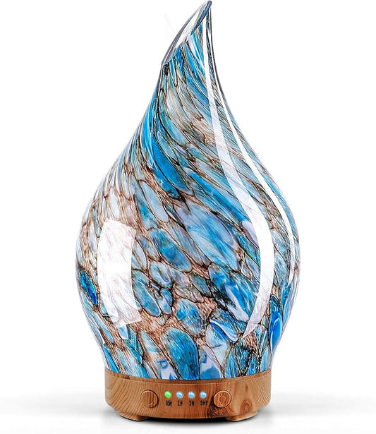 Porseme 150ml Glass Essential Oil Diffuser Aromatherapy Ultrasonic Cool Mist Humidifier 6 Running Hours Waterless Auto-Off Air Diffusers for Sleeping,Yoga,Office Working Spa and Rest (Light Blue) - Bloomnest