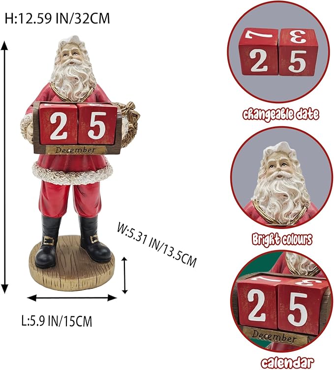 Christmas Countdown Calendar Resin Sculpture - Santa Claus Advent Decoration with Numbered Pouches for Indoor Holiday Home & Tabletop Decor - Bloomnest