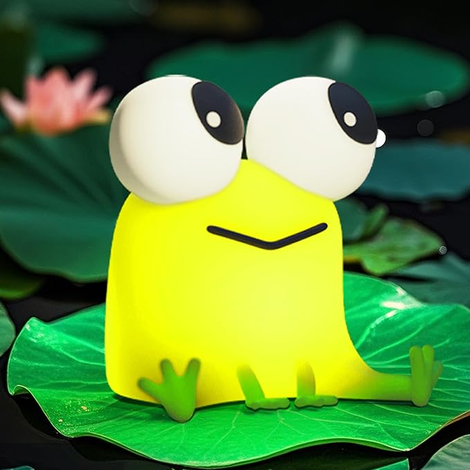 Cute Frog Night Light, LED Silicone Squishy Novelty Animal Lamp,3 Levels Dimmable/Timer Nursery Nightlight for Kids, Rechargeable Touch Bedside Lamp, Bedroom/Dorm Decor, Baby Boys Girls Gifts - Bloomnest
