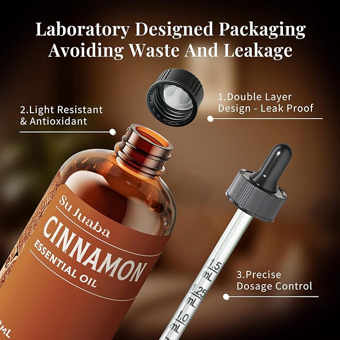 SU JUABA Cinnamon Essential Oil 4 Oz, 100% Pure Natural for Diffuser, Massage, Skin Care, Aromatherapy, DIY Candles, Soaps & Home Cleaning - 118ML Bloomnest