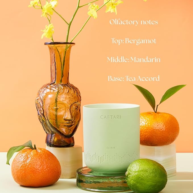 CAFTARI Luxury Aromatherapy Candle | Bergamot, Mandarin & Tea Accord Scented | 60 Hour Burn | Clean Coconut Soy Wax | Vegan, Gift-Ready Candle for Uplifted Mood, Energy & Home Spa Feel | Elixir - Bloomnest