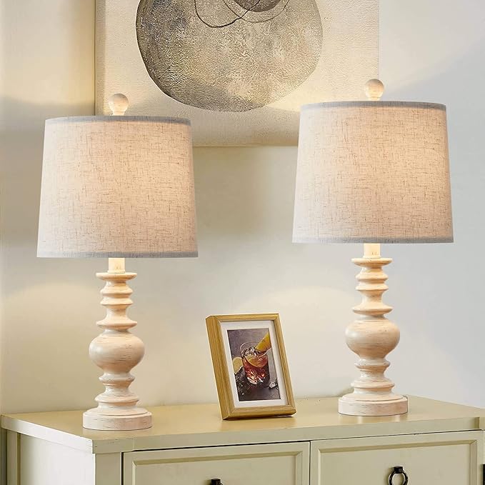 BOBOMOMO Tradition 20.5" Rustic Table Lamp Set of 2 for Living Room Farmhouse Bedside Desk Lamps Bedroom Nightstand Vintage Lamps Linen Washed（Suitable for Decorating Small Areas） - Bloomnest
