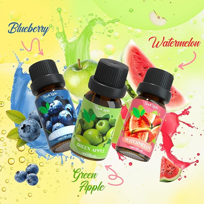 Fruit Essential Oils Set, Fragrance Oil Set for Diffuser, Scent Diffuser Oil for Candle Making- Pineapple, Sweet Orange, Grape, Green Apple, Blueberry, Watermelon - Bloomnest