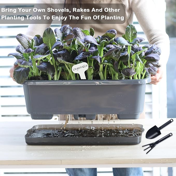 Window Box Planter 6 Pcs, 18 Inches Rectangle Flower Pots with Drainage Holes and Trays, Vegetable Planters for Windowsill Patio Garden Balcony Home Porch Yard Indoor Outdoor (Grey, 18*10*6 inch) - Bloomnest