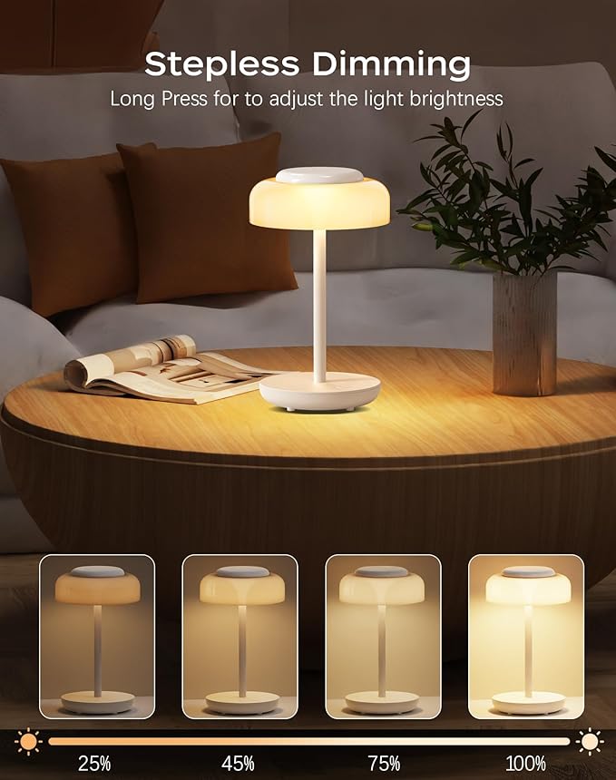 QiMH Battery Operated LED Table Lamp, 5000mAh Rechargeable Cordless Lamp Set of 2, Stepless Dimmable Touch Control, Small Waterproof Desk Night Light for Living Room, Bedroom, Outdoor Bar (White) - Bloomnest