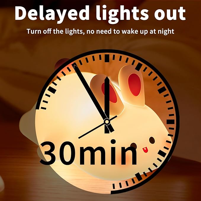 Cute Rabbit Night Light,Squishy Animal Nightlamp,Rechargerable Dimmable Nursery Bunny Lamp Soft Silicone Table Bedroom Lamp Portable Adjustable Lighting Bedroom Bedside Gift - Bloomnest