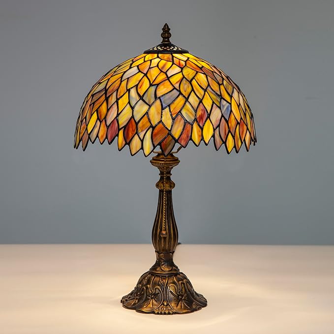 Tiffany Style Table Lamp Vintage Stained Glass Desk Lamp Mable Gradient Green Wisteria Bedside Reading Light Decor Bedroom Living Room Home Office D12 xH18 - Bloomnest
