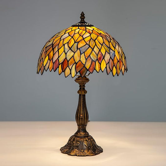 Tiffany Style Table Lamp Vintage Stained Glass Desk Lamp Mable Gradient Green Wisteria Bedside Reading Light Decor Bedroom Living Room Home Office D12 xH18 - Bloomnest