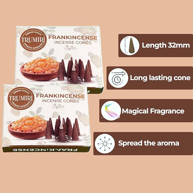 TRUMIRI Frankincense - Scented Incense Cones - Total 20 Cone Incense - Dual Pack of 10 Insence Cones - Incense Cones Scented - Cone Incense Scents - Insense Cones - Incent Cone TRUMIRI