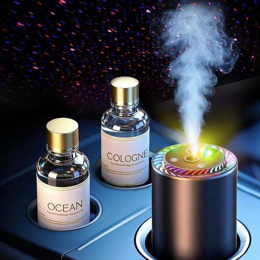 Smart Car Air Freshener with Star Light & 100ml Diffusers Oil Refills, Auto On/Off Aroma Diffuser, 3 Adjustable Mist Modes Rechargeable Aromatizante para Carro - Car Diffuser（Cologne+Ocean） - Bloomnest