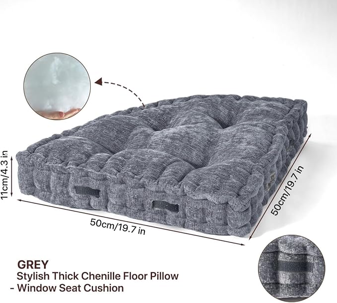 Fan-Shaped Floor Cushion Fan Floor Pillow, Meditation Cushion for Sitting or Yoga, Pizza Cushions Thick Outdoor Seating for Kids for Adults 28"*28" Gray - Bloomnest