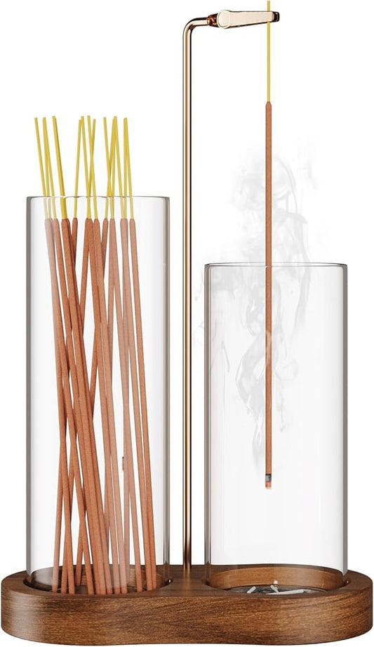 2 in 1 Incense Holder for Sticks with Glass Ash Catcher, Anti-Ash Flying Upside Down Insence Stick Burner, Modern Vertical Inscents-Sticks Holder for Yoga Spa Meditation Home Decor - Bloomnest