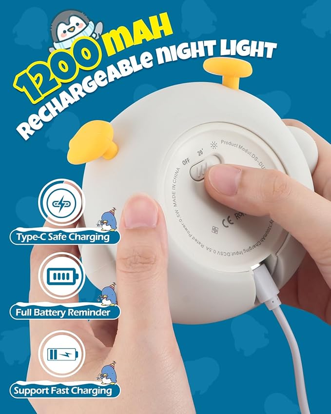 Cute Penguin Night Light, Animal Lamp, Food Grade Silicone, Rechargeable, 2 Level Dimmable, Squishy Nursery Nightlight for Desk Decor, Funny Gifts Stuff for Boys Girls Baby, White Elephant Gifts - Bloomnest