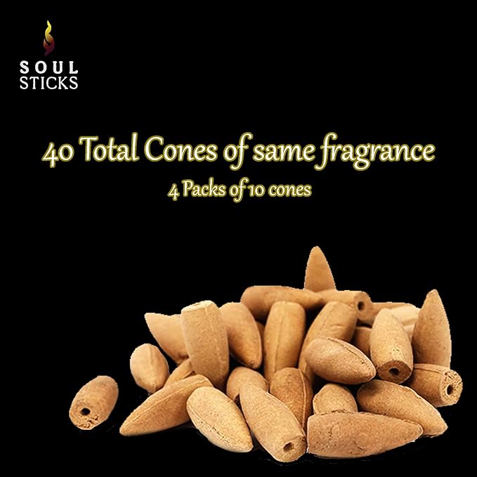 Soul Sticks Backflow Incense Cones – 40 Handmade Organic Cones for Waterfall Burner | 4 Pack Long Lasting Aromatic Scents | Thick White Smoke Incense for Meditation, Yoga & Gifts (Patchouli) SoulSticks