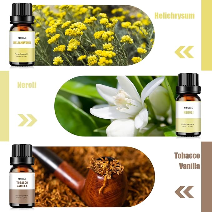 Essential Oil Set, Earthy Scents Fragrance Oil Essential Oils for Diffuser Oil Scents | Peppermint, Frankincense, Vanilla, Helichrysum, Neroli, Tobacco Vanilla Scented Oils, 6x10ml - Bloomnest