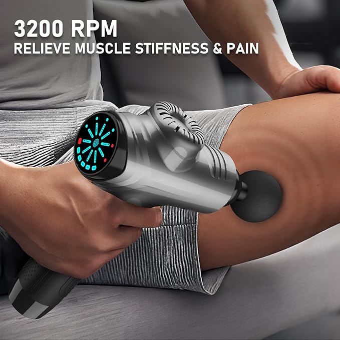 RAEMAO Massage Gun, Massage Gun Deep Tissue, Back Massage Gun for Athletes for Pain Relief Attaching 10 PCS Replacement Heads, Percussion Massager with 10 Speeds & LED Screen, Grey - Bloomnest