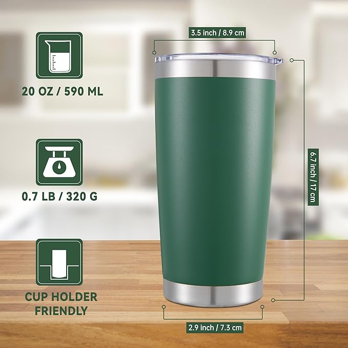 20 oz Tumblers Bulk Stainless Steel Tumbler with Lid Double Wall Vacuum Insulated Coffee Mug 20oz Powder Coated Cup for Hot and Cold Drinks, Dark Green, 12 pack - Bloomnest