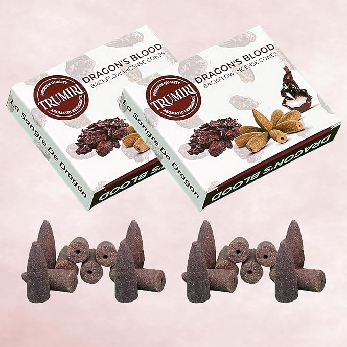 Dragons Blood Backflow Incense Cones - Total 20 Incense Cones Waterfall - Dual Pack of 10 Incense Backflow Cones - Waterfall Incense Cones - Incense Waterfall Cones TRUMIRI