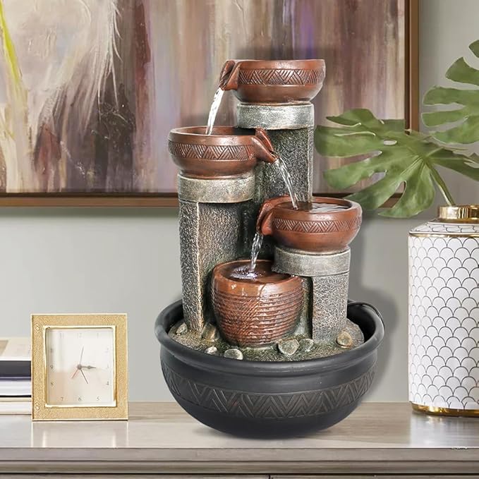 15.7''H Relaxation Desktop Waterfall Fountain Decor Portable Tabletop Waterfall Fountains,Indoor Waterfall Feature with LED Light for Home Office Bedroom