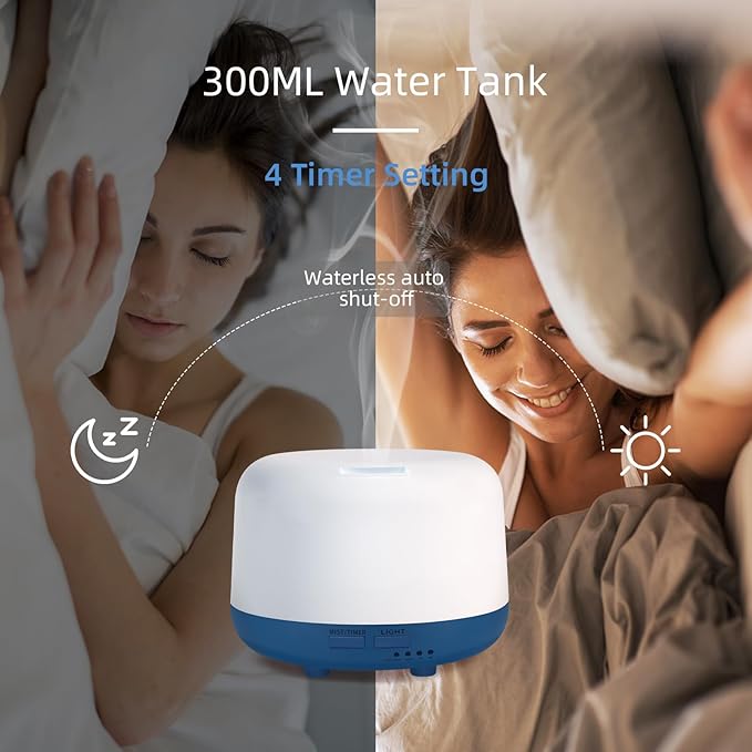 300ML Essential Oil Diffuser with Remote Control, 7 LED Color Changing Light,Ultrasonic Cool Mist Scent Humidifier - Bloomnest