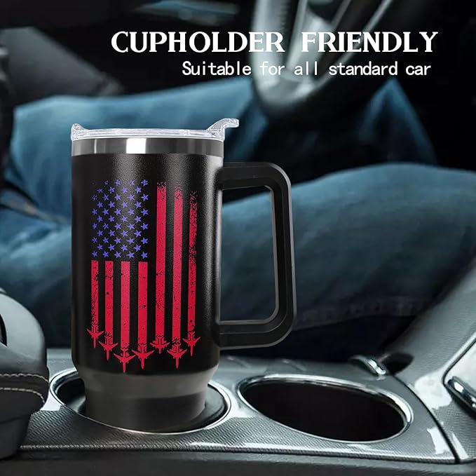 Ceovfoi Pilot Gifts for Men, 40 oz Pilot American Flag Stainless Steel Tumbler with Handle Lid and Straw, Pilot Stuff Supplies Accessories - Bloomnest