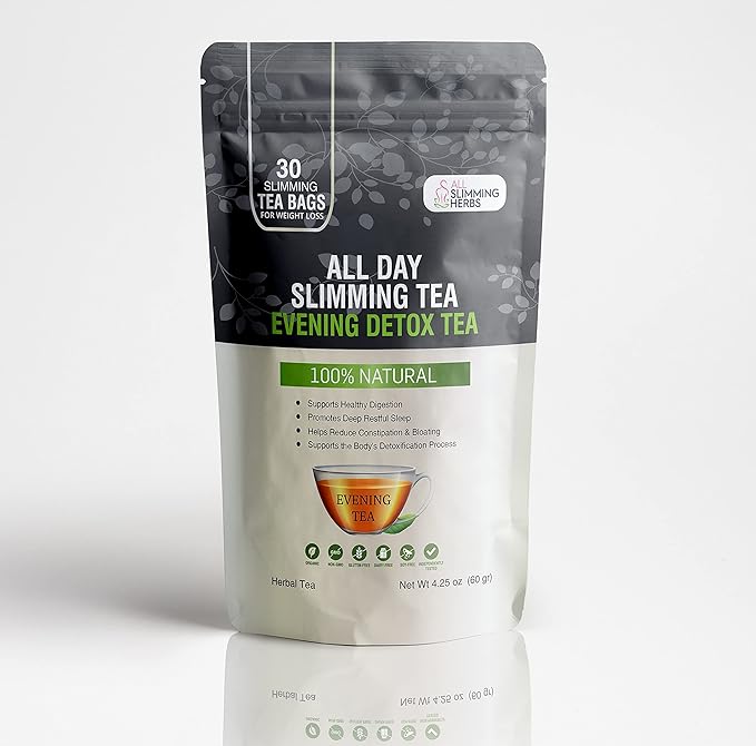 ALL SLIMMING HERBS All Day Slimming Tea For Weight Loss - All Natural 30 Days Detox Teas That Flattens Tummy - Daytime Energy Boost Tea 30 Bags + Evening Detox Tea 30 Bags - Bloomnest