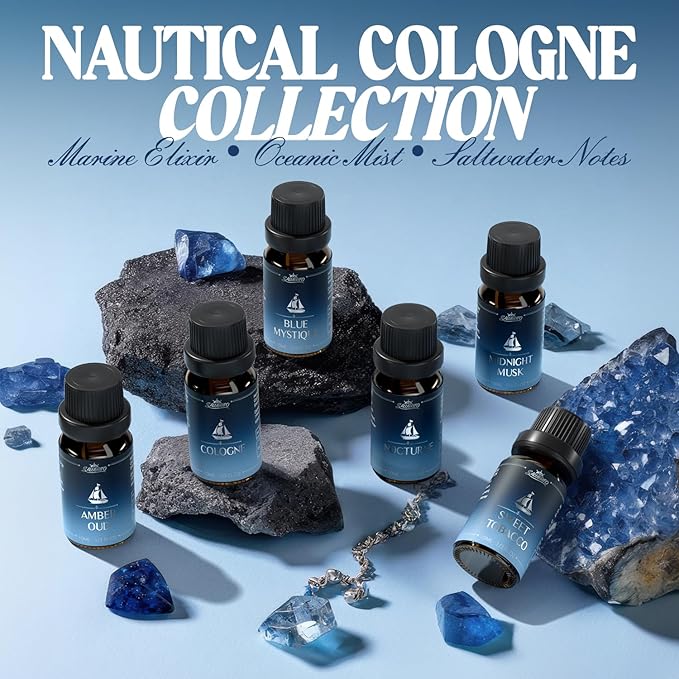 SALUBRITO Cologne Fragrance Oils, Premium Essential Oil Set for Diffuser, Soap, Candle Making Scents, Amber Oud, Midnight Musk, Blue Mystique, Sweet Tobacco, Nocturne, Cologne - Bloomnest