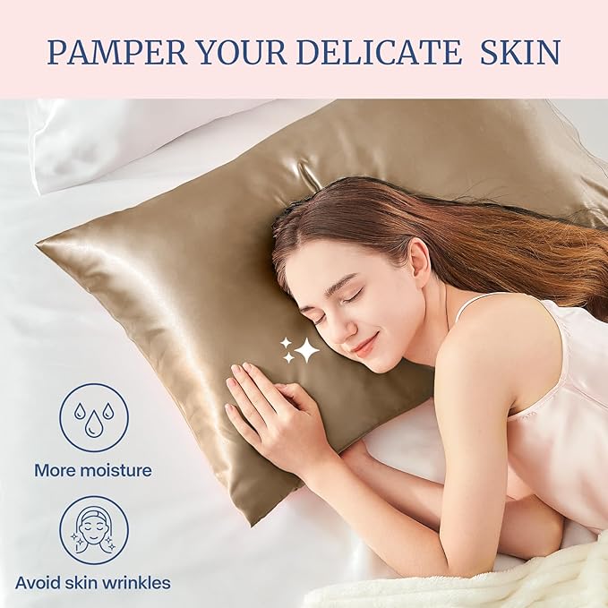 BEDELITE Satin Pillowcase for Hair and Skin, Super Soft Similar to Silk Pillow Cases 4 Pack with Envelope Closure, Cooling Pillowcases for Women Men (20"x30" Queen Size, Tawny Brown) - Bloomnest