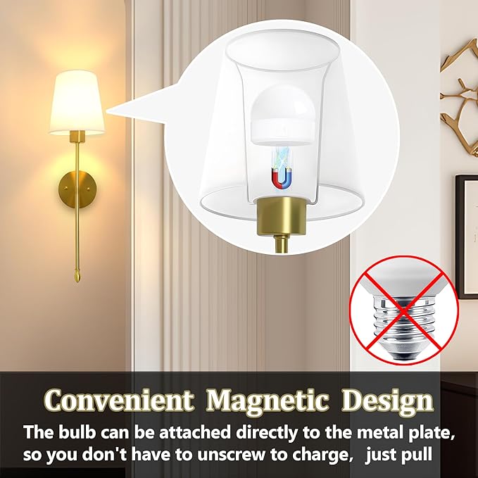 Battery Operated Wall Sconce Set of 2, 15 Colors Rechargeable Wall Lights with Dimmable Bulbs and Remote, Gold Wireless Wall Lamp for Living Room Hallway Bedroom - Bloomnest