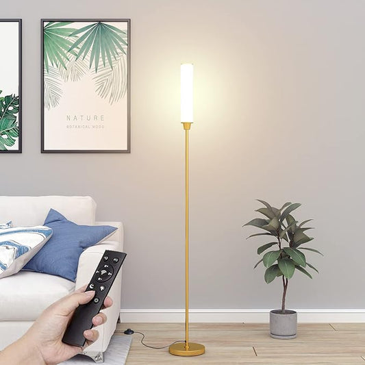 Floor Lamp with Remote Control,Bright Floor Lamps for Living Room/Bedroom/Office, Stepless Adjustable 3000K-6000K Colors and 10-100% Brightness,Standing Light with Foot Switch (Gold) - Bloomnest