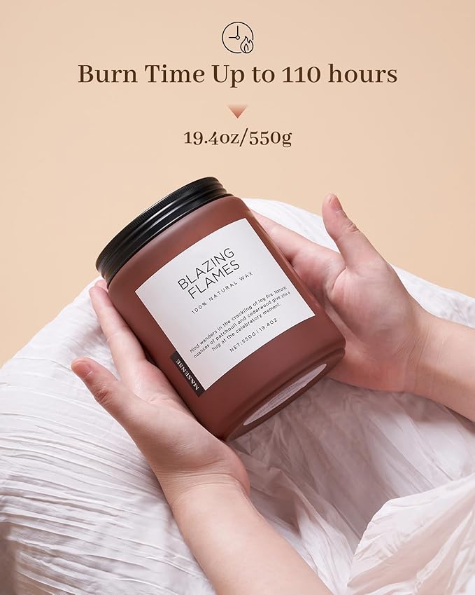 M&SENSE Blazing Flames Scented Candles with Log Fire - Patchouli & Cedarwood, Large Natural Soy 19.4oz 110 Hour Long Lasting Non Toxic Clean Burn Candle Gifts for Men Women - Bloomnest