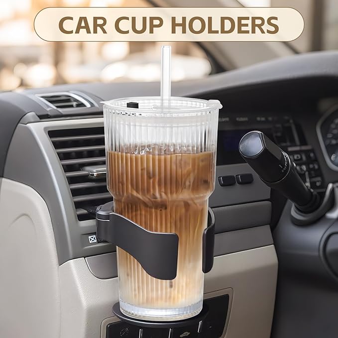 20OZ Glass Tumbler with Straw and Lid,Glass Cups with Lids and Straws,2PCS Ribbed Iced Coffee Cups Vintage Glassware for Juice Whiskey Cocktail Beer