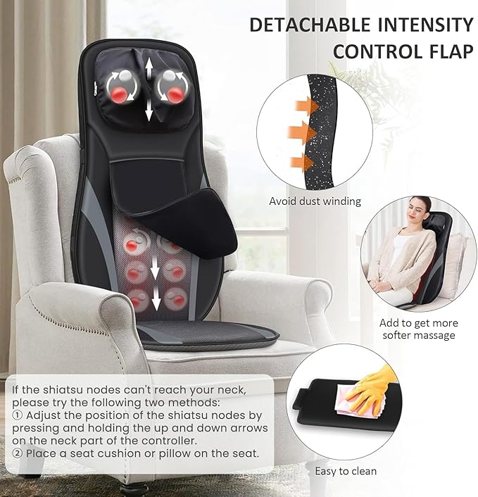 Snailax Shiatsu Back Massager with Heat -Deep Kneading Massage Chair Pad with Adjustable Intensity, Shiatsu Chair Massager to Relax Full Body Muscle - Bloomnest