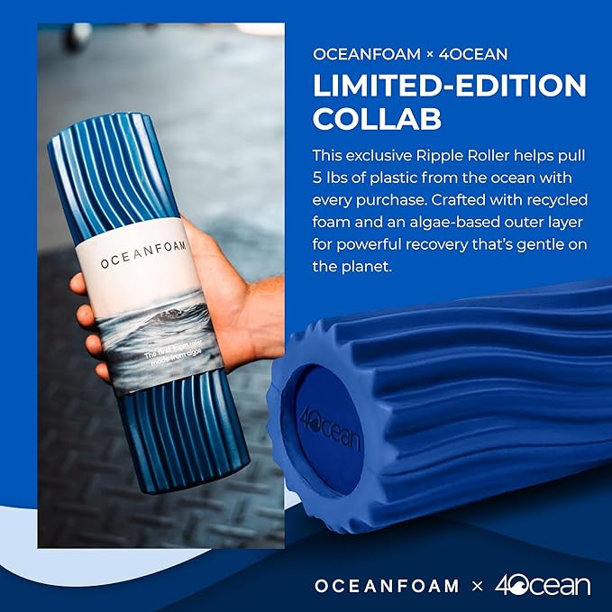 Oceanfoam x 4ocean Roller (Royal Blue) – Limited Edition Muscle Roller for Back Pain & Yoga - High Density Foam for Physical Therapy - Textured for Deep Tissue Massage - Bloomnest