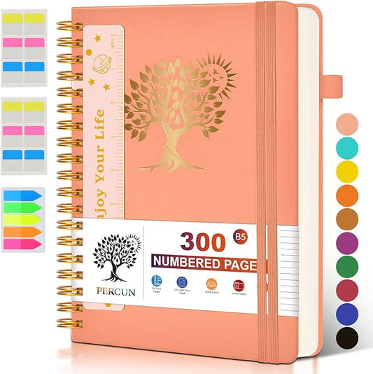Large Spiral Notebook Journal for Women Men - 300 Numbered Lined Pages, College Ruled,B5 Hardcover Spiral Bound Notebook for School, Work, Note Taking, Writing, Leather Spiral Journal 7"x10" - Bloomnest