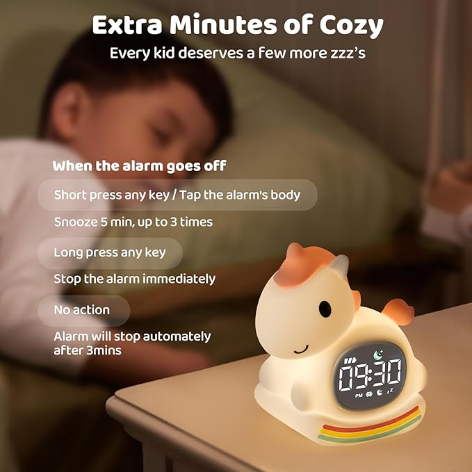 Alarm Clock with Night Light for Kids with Sleep Training and Sound Machine, Rechargeable Silicone Lamp OK to Wake Clock，Cute Animal Tabletop Lamp, Perfect Sleep Companion for Boys Girls,Pink Pony - Bloomnest