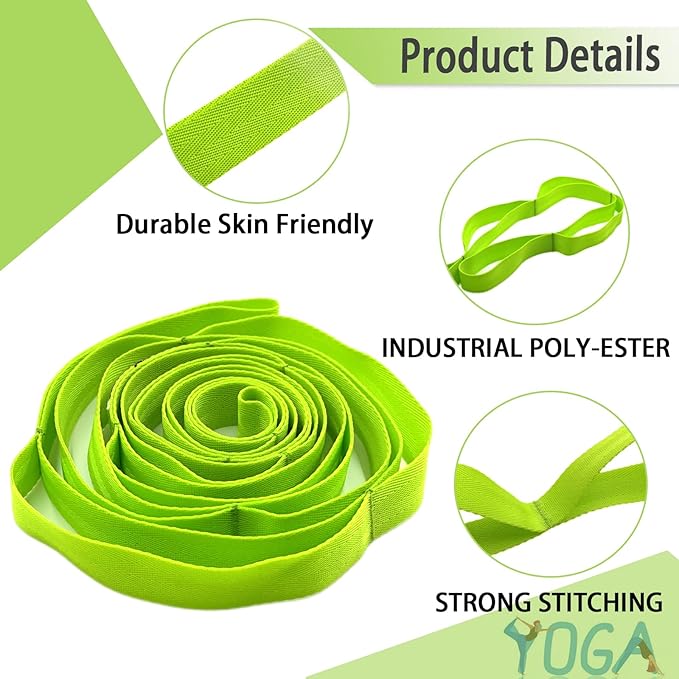 Stretching Strap Yoga Strap with Loops, Stretch Straps for Physical Therapy, Non-Elastic Exercise Strap for Pilates, Dance and Gymnastics with Workout Guide - Bloomnest