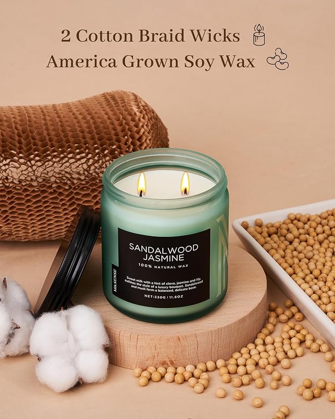 M&SENSE Sandalwood Jasmine Scented Candle, 11.6oz 70 Hours Burn Time Clean Non Toxic Natural Soy Wax Candle 2 Cotton Wick Home Decor for Mothers Day & Bathroom Bedroom - Bloomnest