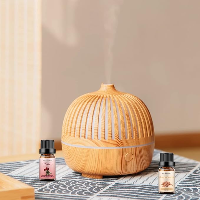 Sedbuwza Rose Sandalwood Essential Oil Set, Rose Fragrance Oil Sandalwood Scent Oil Set for Diffuser, Aromatherapy, Massage, Soap, Candle Making 2 x 10 ml Sedbuwza