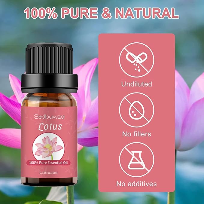 Sedbuwza Lotus Essential Oil, Pure Organic Lotus Fragrance Oil for Diffuser, Humidifier, Soap, Candle, Perfume Sedbuwza