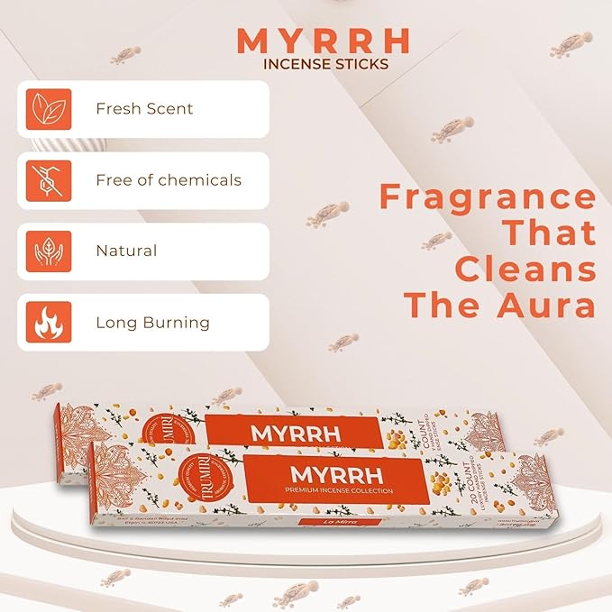 Myrrh Incense Sticks - Incienso de Mirra - Total 120 Insence-Sticks - 6 Packs of 20 Insense - Inciensos - Inscents - Natural Non Toxic Ingredients - Incents - Incence - Inscense TRUMIRI