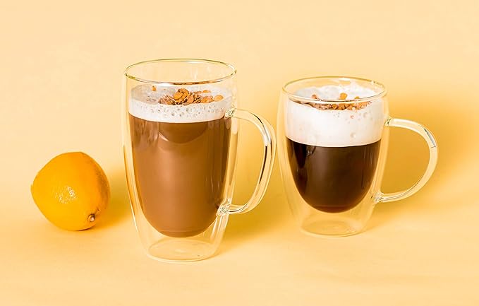 MEWAY 12oz/4 pack Coffee Mugs,Clear Glass Double Wall Cup with handle for Coffee, Tea, Latte, Cappuccino (12 oz，4) - Bloomnest