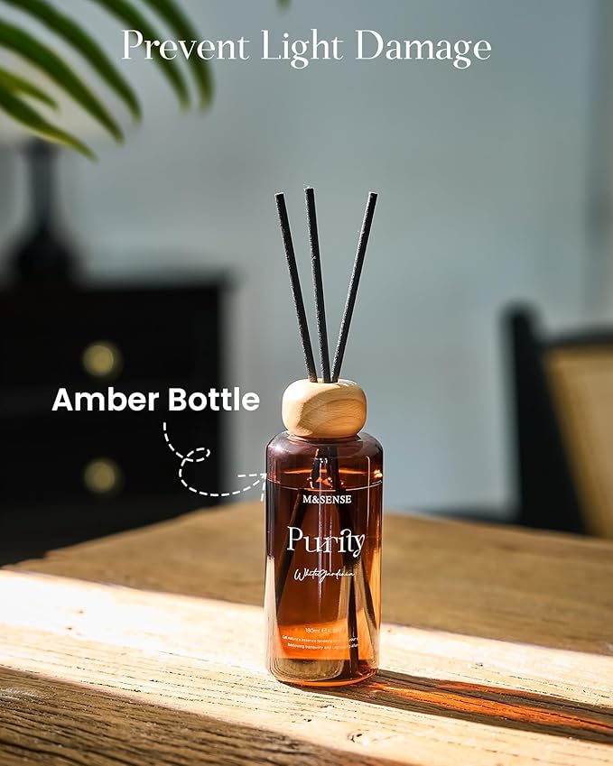M&SENSE Oud Wood Reed Diffuser: Upgraded Formula 6.3 fl oz Non-Toxic Aroma Set with Sticks, Long-Lasting Natural Essential Oil Gifts for Home, Bedroom