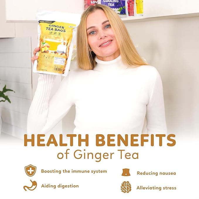 Indochine Blends Ginger Tea Bags | 100% Pure Ginger Root | Sugar-Free, Caffeine-Free Herbal Tea | Double Chamber, Individually Wrapped Bags| Rich in Natural Goodness and Flavor | 3.5 oz | 50 Tea Bags - Bloomnest