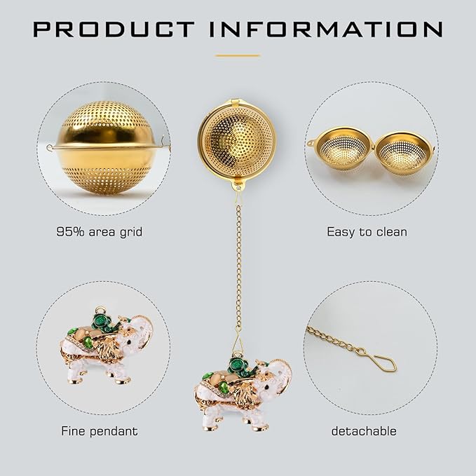 Stainless Steel Metal Tea Ball, 1.37-inch Tea Strainer, Crystal Diamond Elephant Tea Infuser for Loose Leaf Tea Festival Gifting and Personal Use, Gift Box Packaging（White）