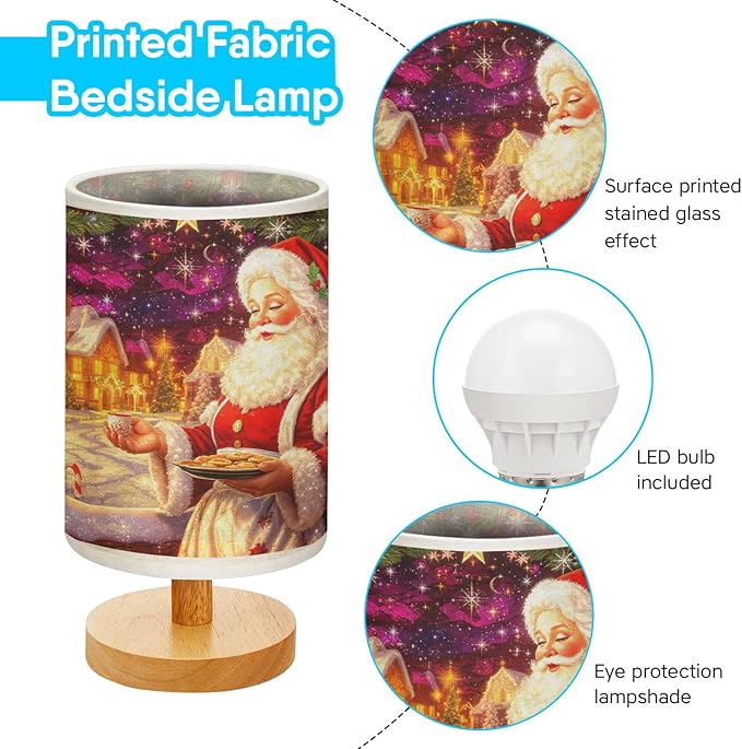 Mrs. Claus Table Lamp LED 3-Color Pressed Bedside for Merry Christmas, Mrs. Claus Shade Christmas Table Lamp with Wood Base for Bedroom Living Room Desk Office - Bloomnest