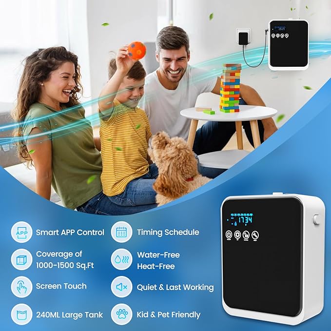 Waterless Essential Oil Diffuser:250ml Large Capacity Scent Air Diffuser with Smart APP & Touch Screen| Aromatherapy Large Room Oil Diffusers for Home,Office,Hotel Collection,Cover1500 sq.ft-Black - Bloomnest